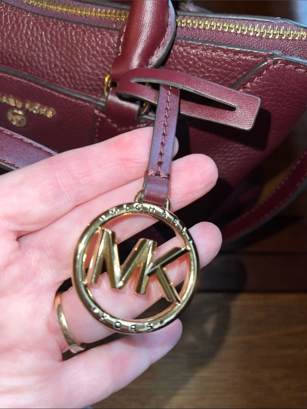 NWOT MICHAEL KORS Small Burgundy Pebbled Leather Satchel with Gold Hardware